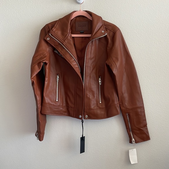 NWT BLANKNYC Faux Leather Full Zip Moto Jacket in Cognac - Picture 8 of 13